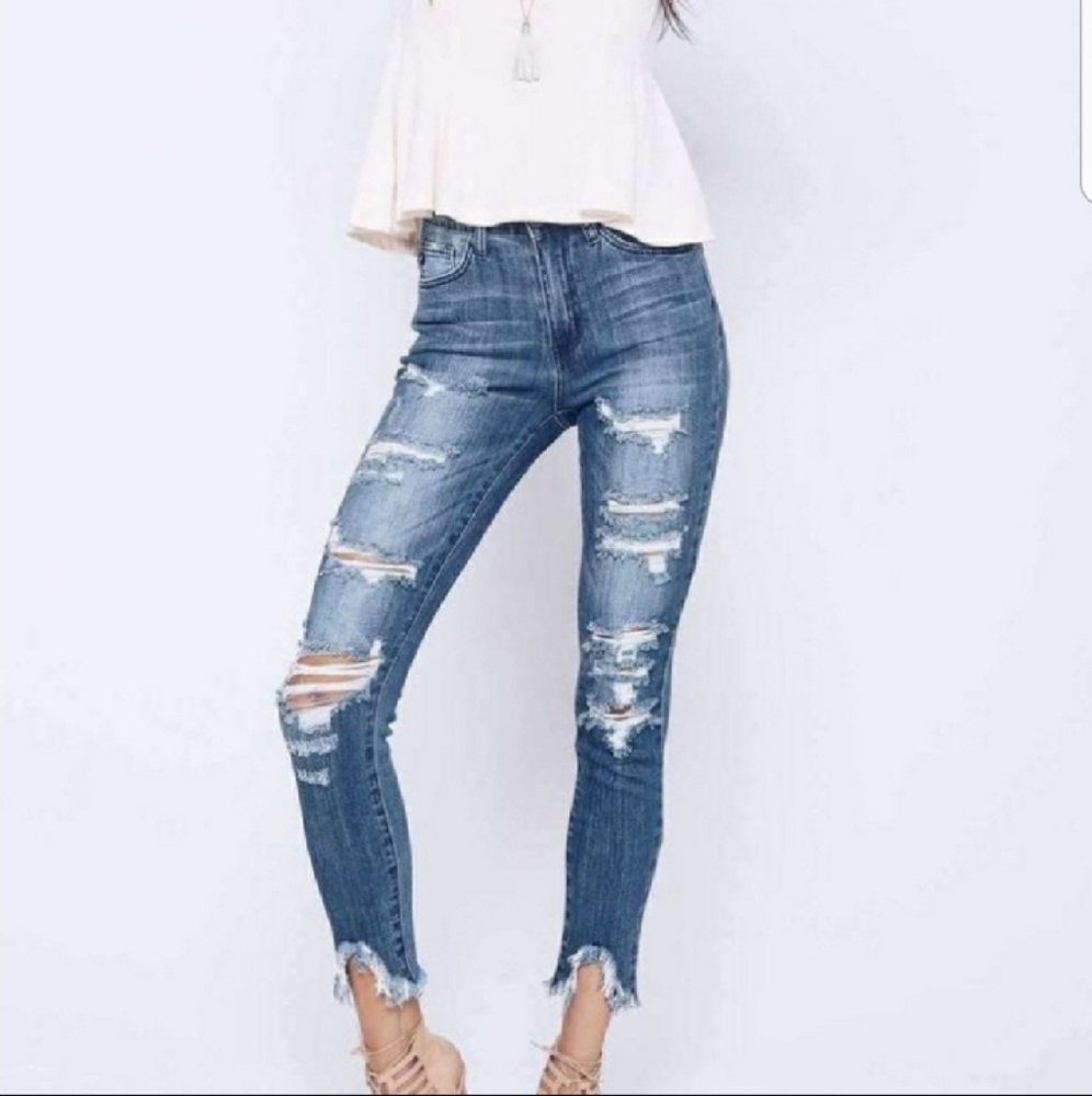 Boutique brand high waist destroyed jeans